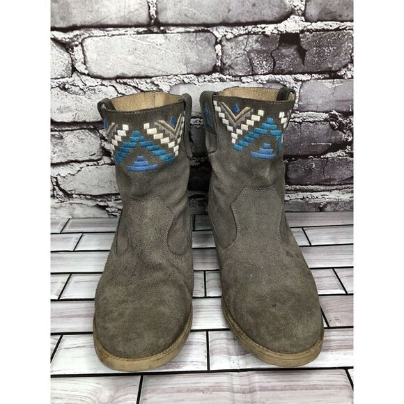 Anthropologie Howsty Gray Suede Western Heel Ankle Boots Women’s Sz 39EU/8.5M US - Picture 11 of 16